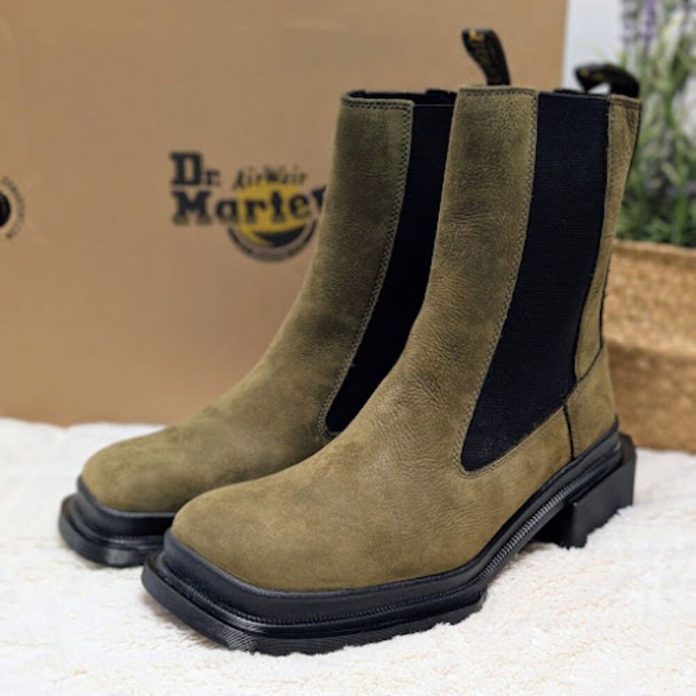 Dr. Martens Olive Maybole Square Toe Buttersoft Leather Chelsea Boots UK 7 NIB